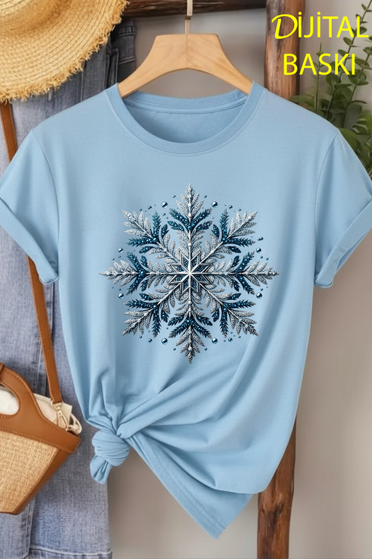 Buz Kristali - Bebe Mavisi Baskılı Pamuk T-shirt