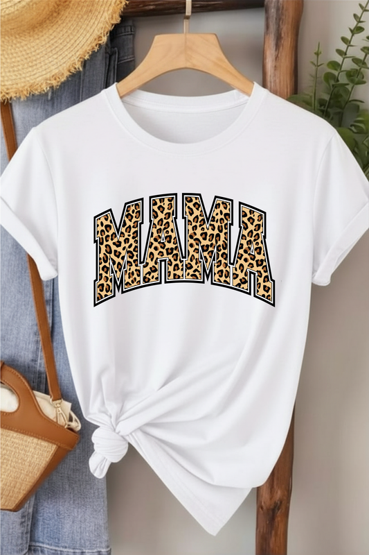 Leopar Mama - Beyaz Baskılı Pamuk T-shirt