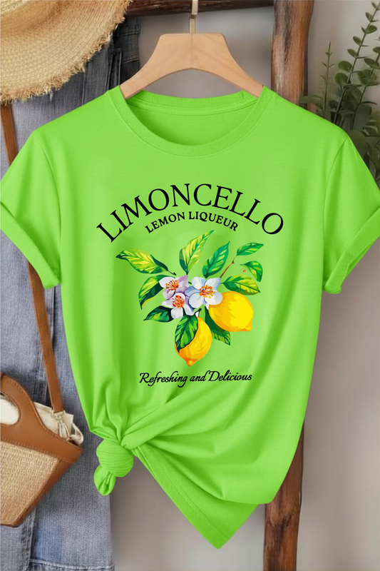 Limoncello - Neon Yeşil Baskılı Pamuk T-shirt