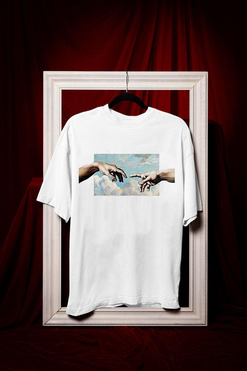 Adem Yaratılış Tasviri Baskılı Pamuk T-shirt