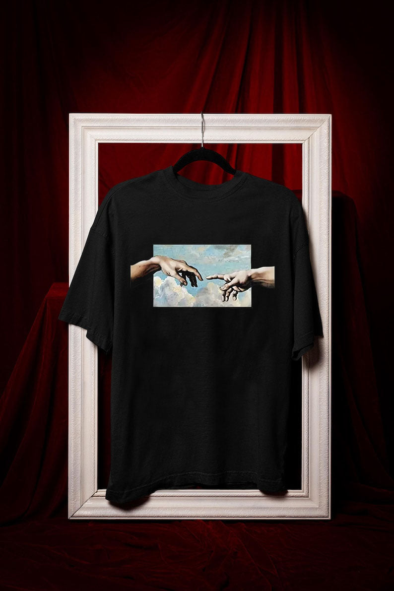 Adem Yaratılış Tasviri Baskılı Pamuk T-shirt