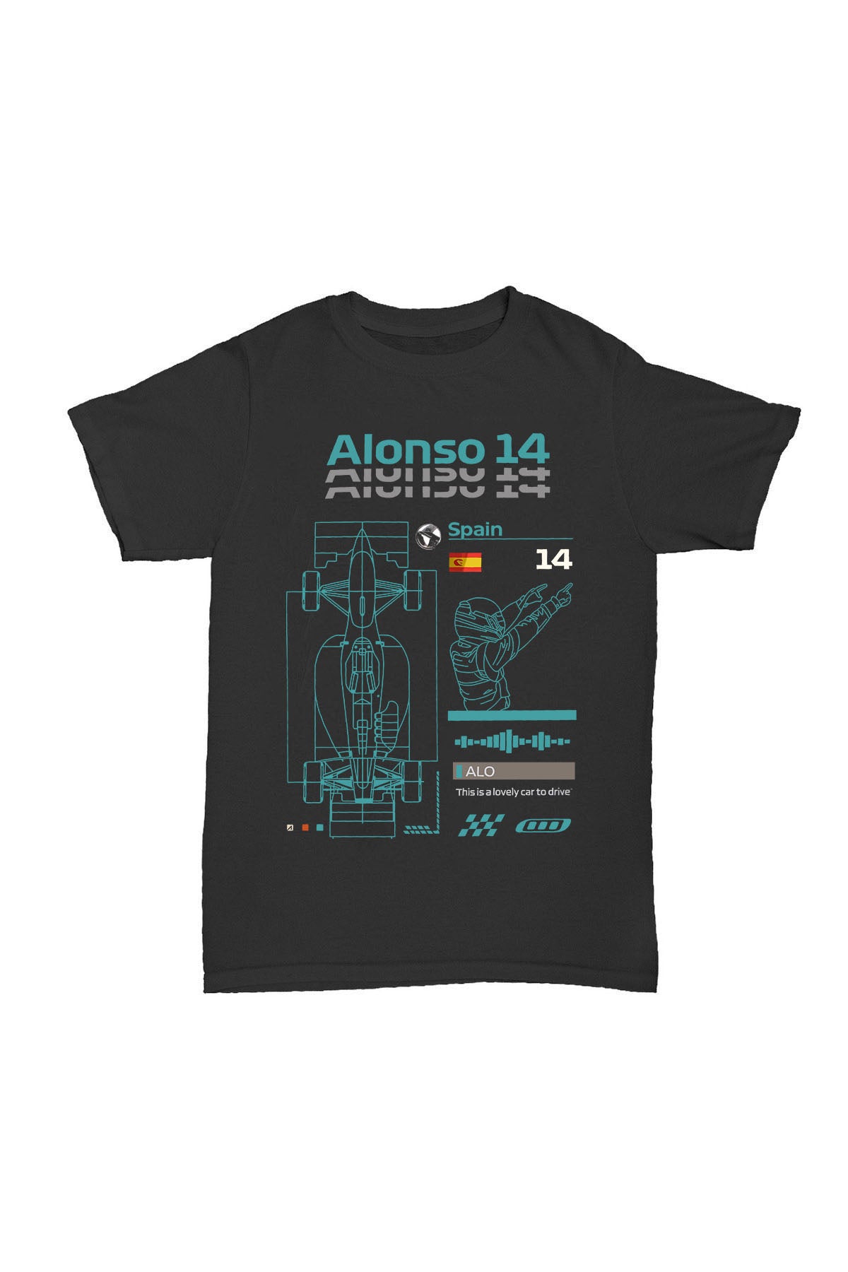 Fernando Alonso - 14 Baskılı Pamuk T-shirt