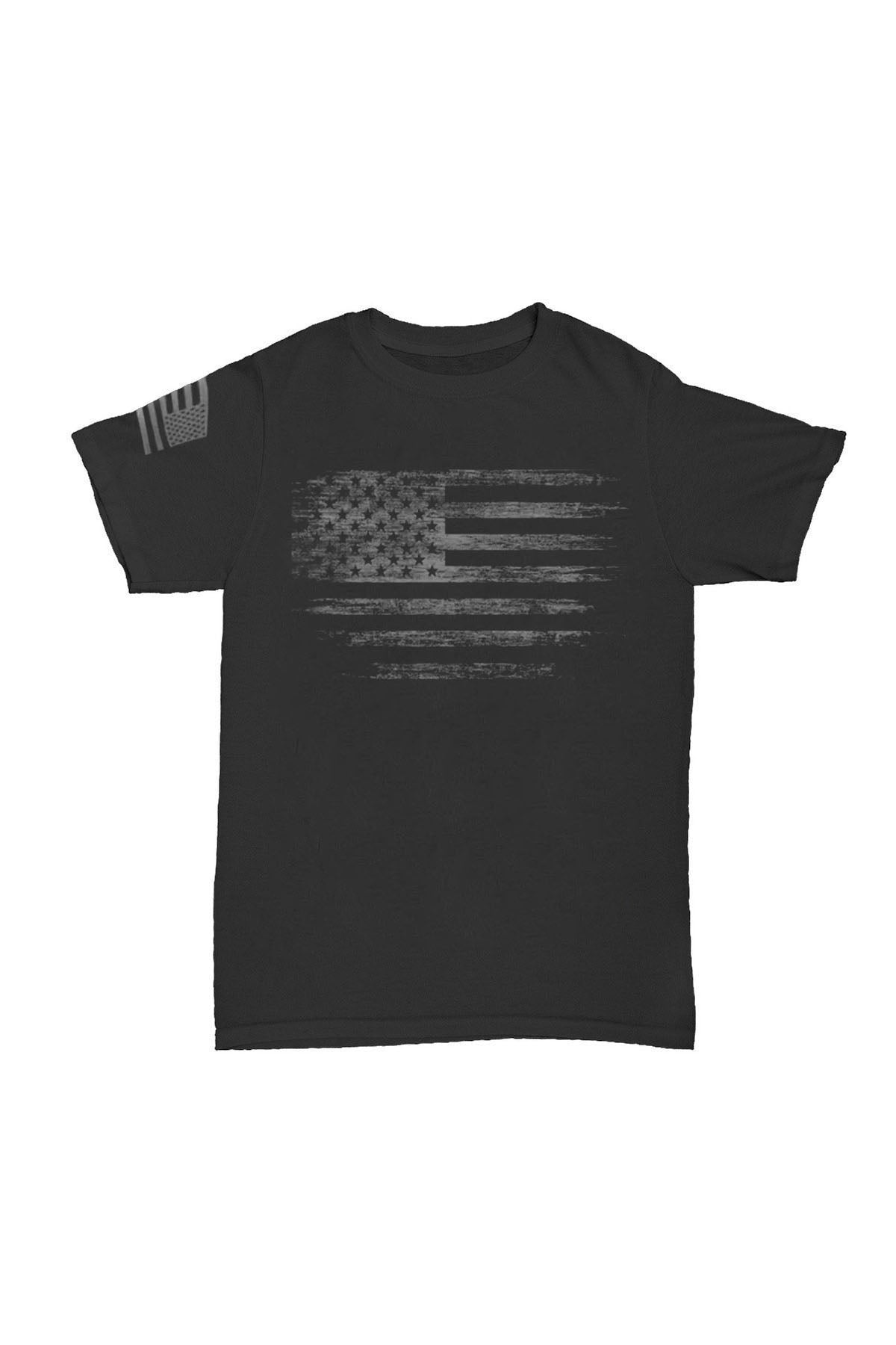 Amerika Siyah Bayrak - Siyah Baskılı Pamuk T-shirt