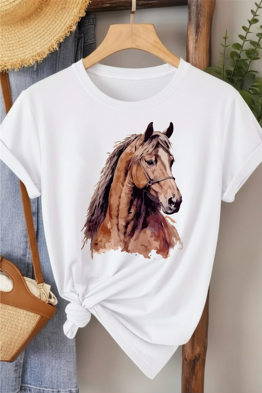 At Portresi - Beyaz Baskılı Pamuk T-shirt
