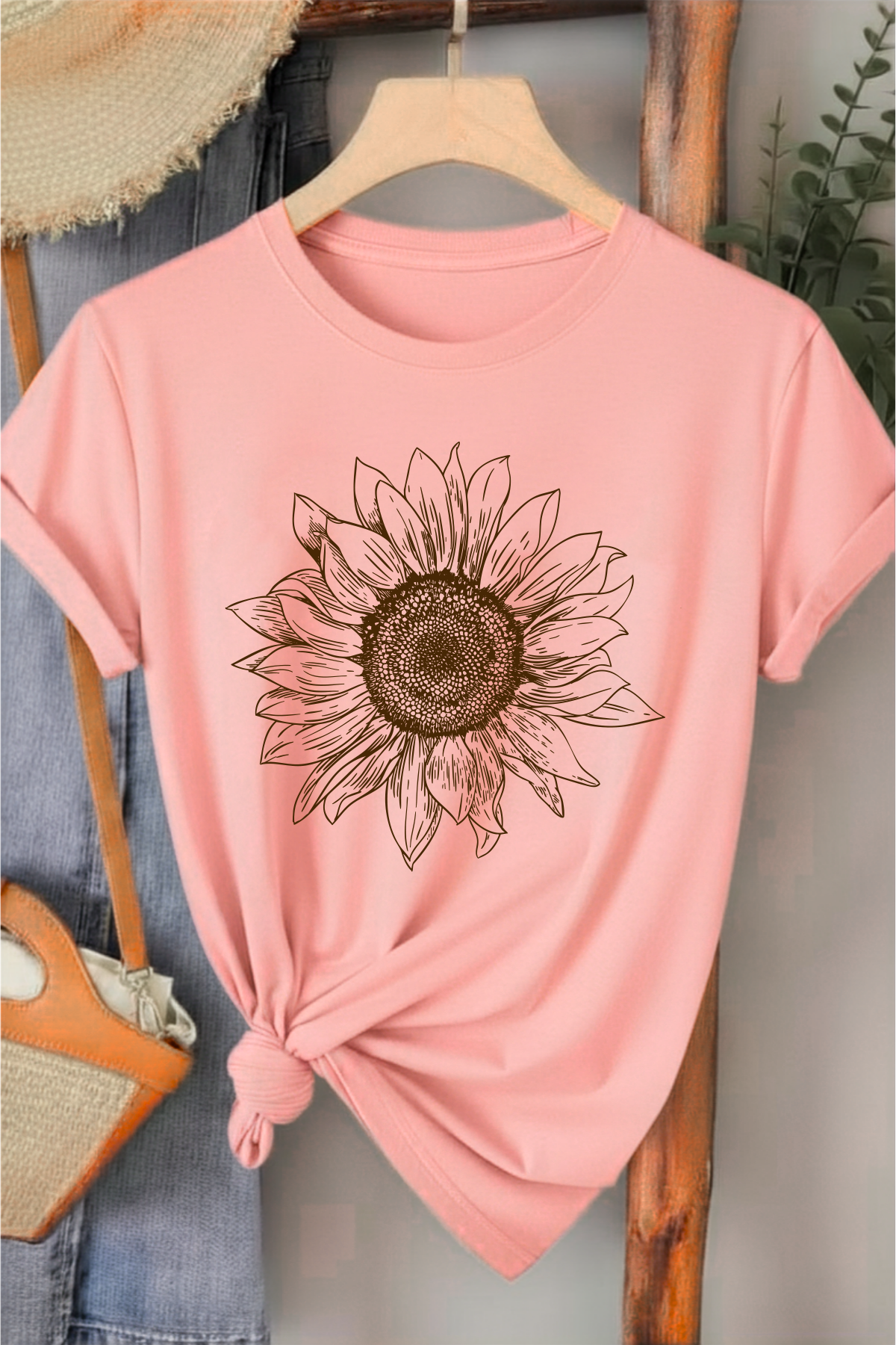 Ayçiçeği  - Pembe Baskılı Pamuk T-shirt