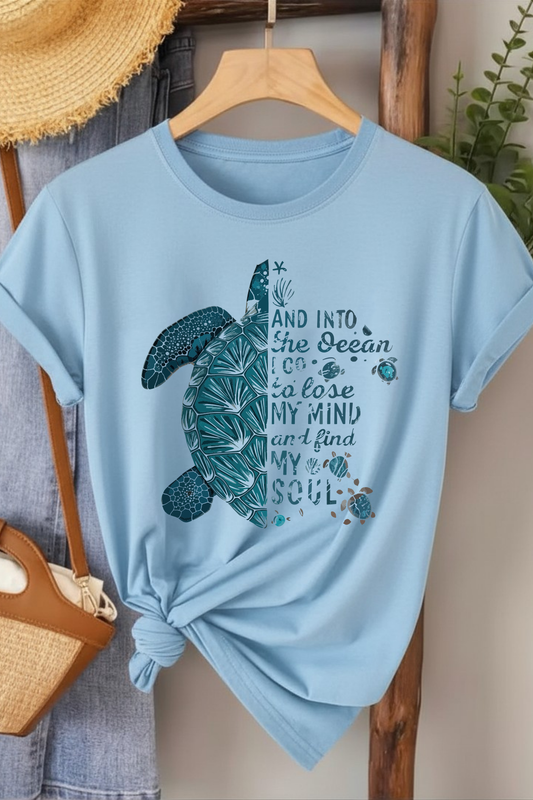 Into The Ocean - Mavi Baskılı Pamuk T-shirt