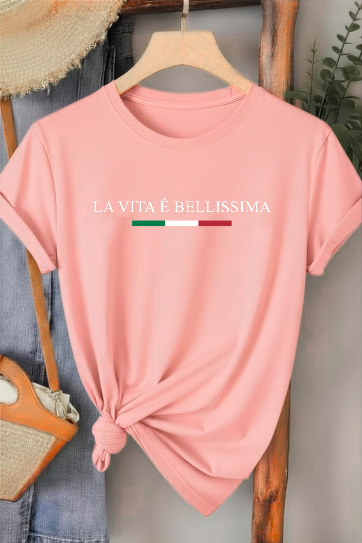 La Vita Bellissima - Pembe Baskılı Pamuk T-shirt