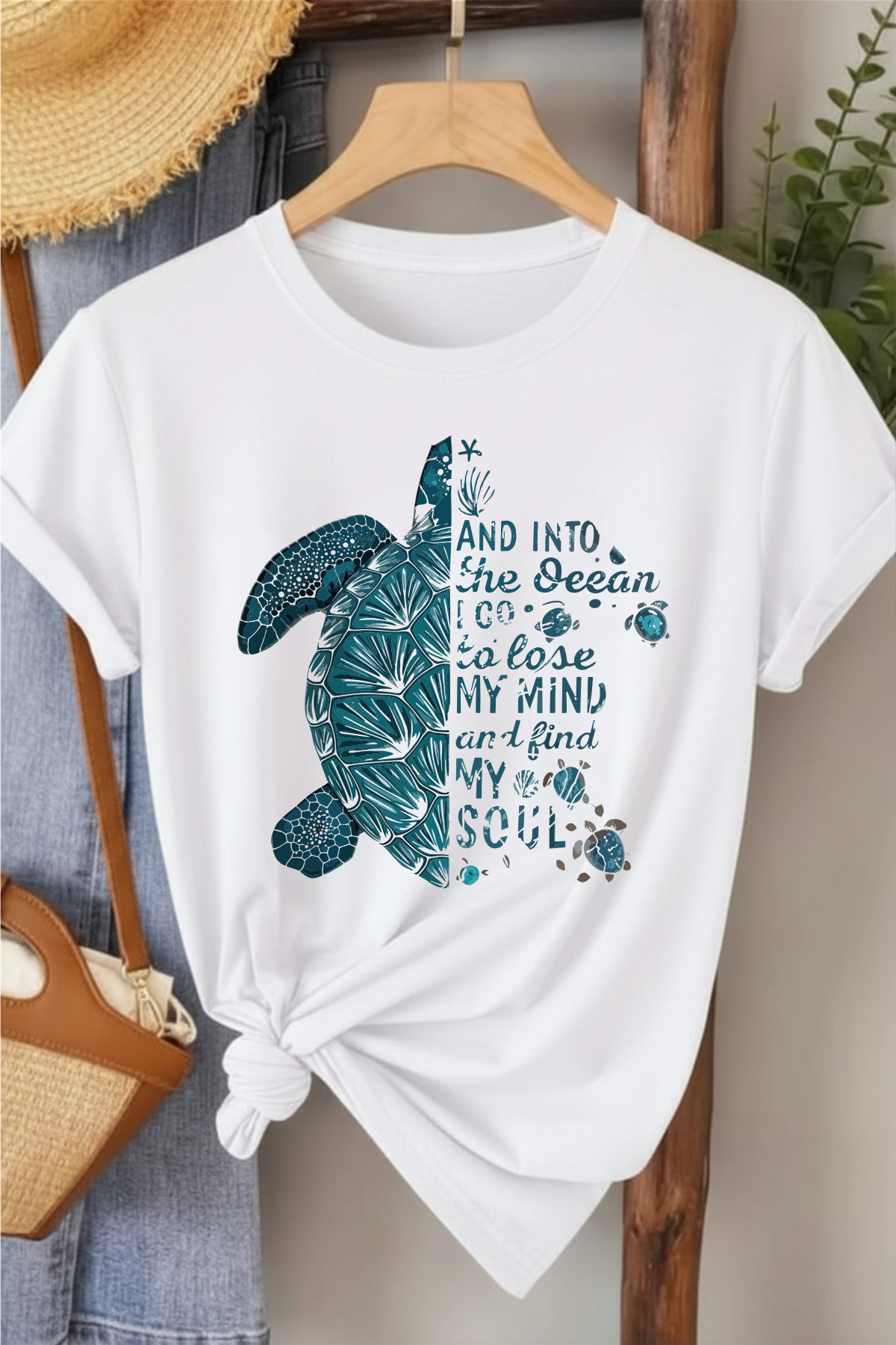 Into The Ocean - Beyaz Baskılı Pamuk T-shirt