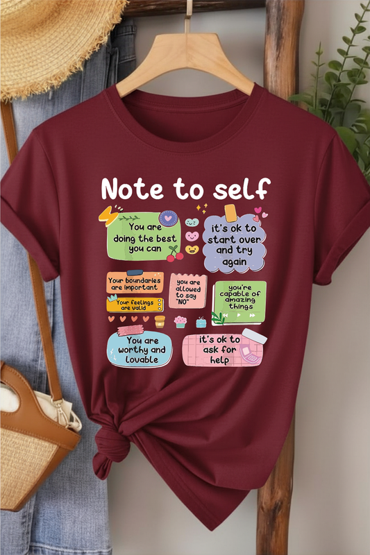 Note To Self  - Bordo Baskılı Pamuk T-shirt