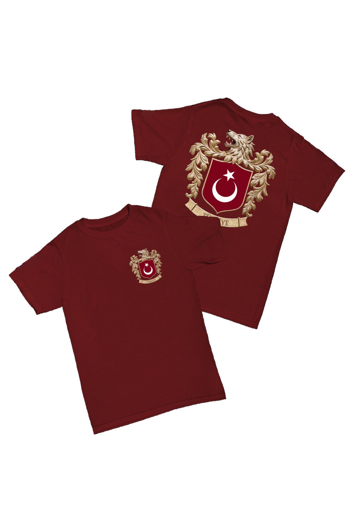 Bozkurt Sembol - Bordo Baskılı Pamuk T-shirt