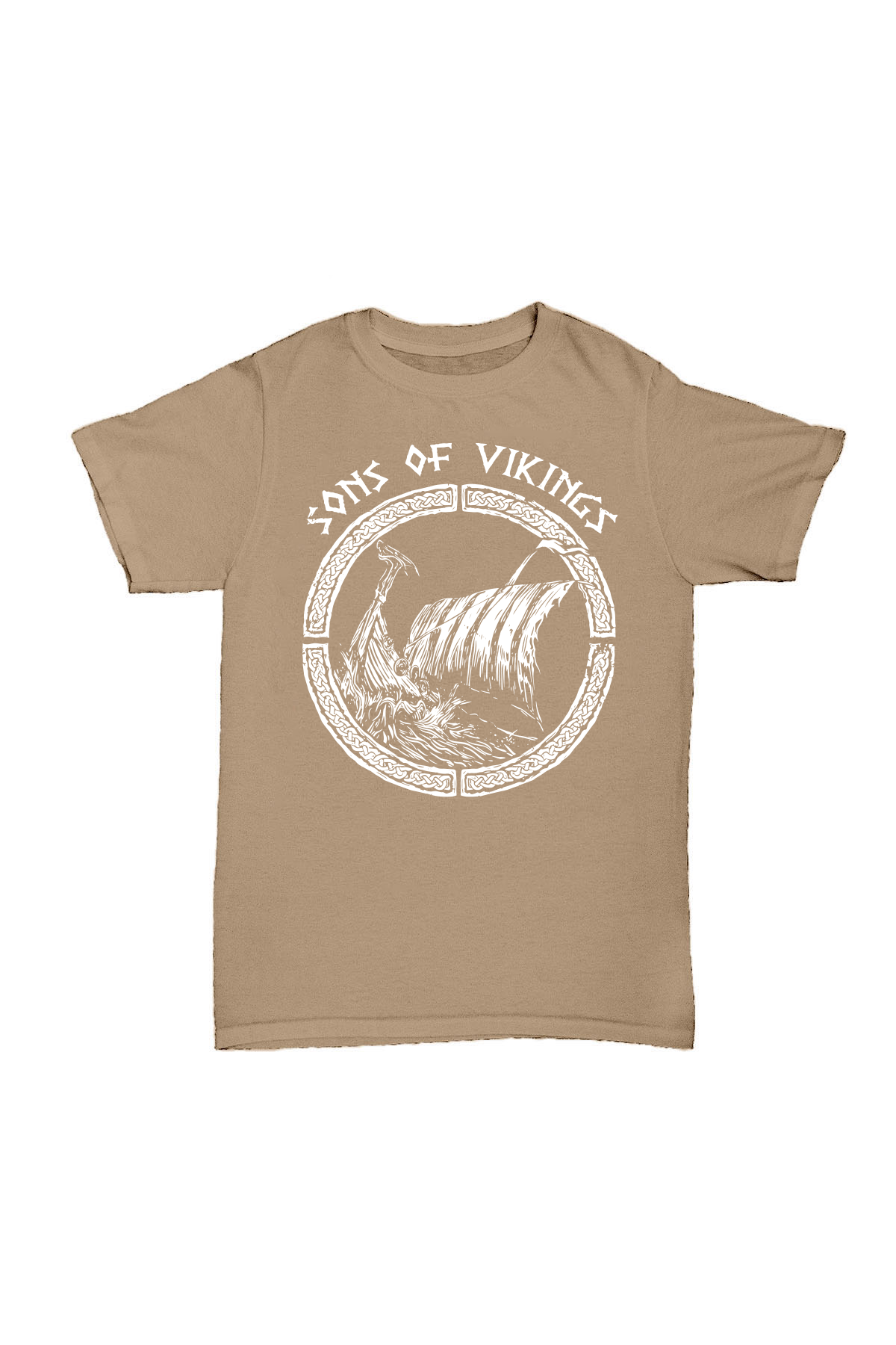 Son Of Vikings - Bej Baskılı Pamuk T-shirt