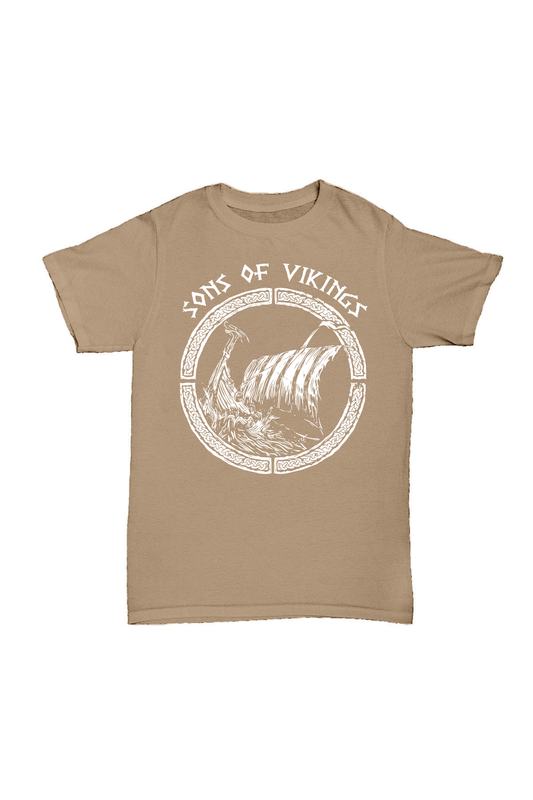 Son Of Vikings - Bej Baskılı Pamuk T-shirt