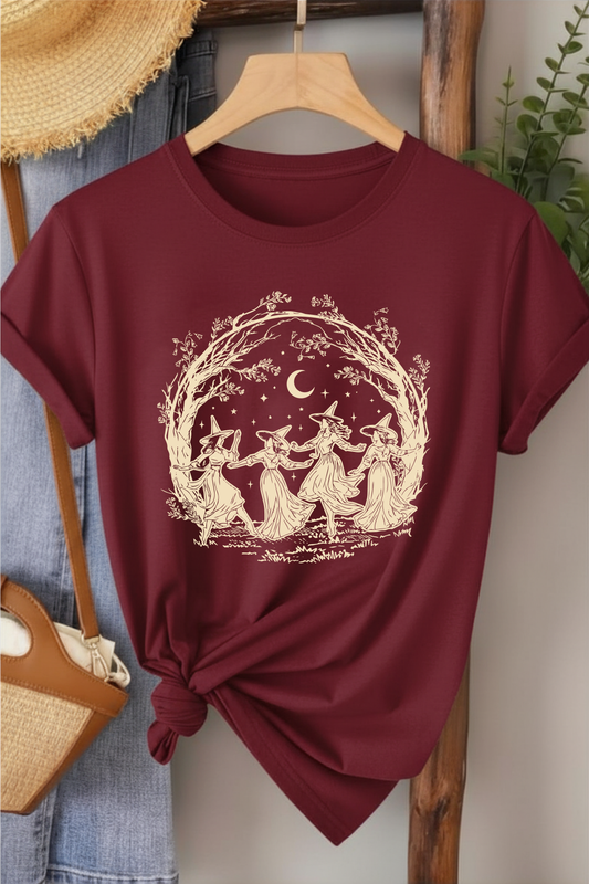 Cadılar Birliği - Bordo Baskılı Pamuk T-shirt