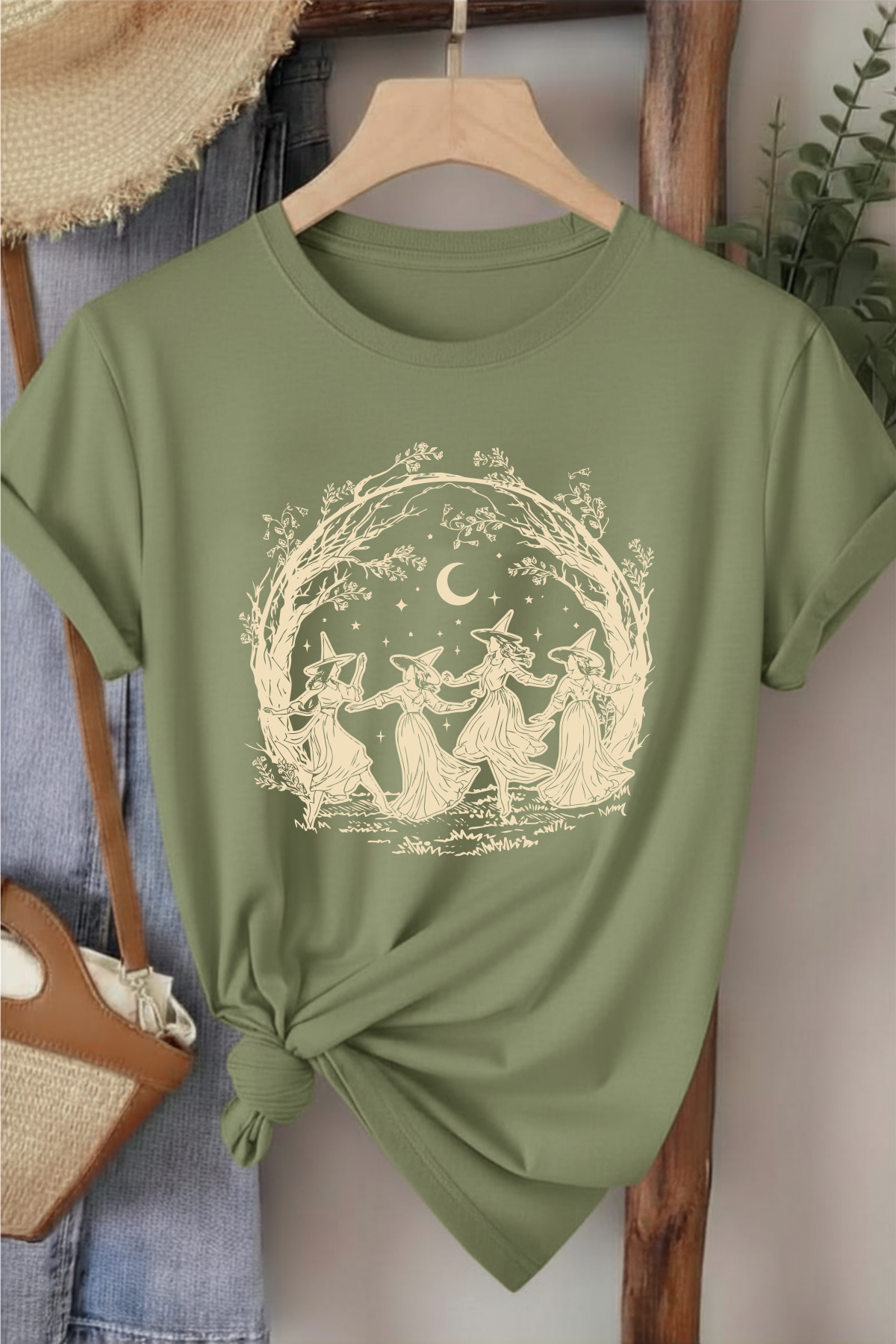 Cadılar Birliği - Haki Yeşili Baskılı Pamuk T-shirt