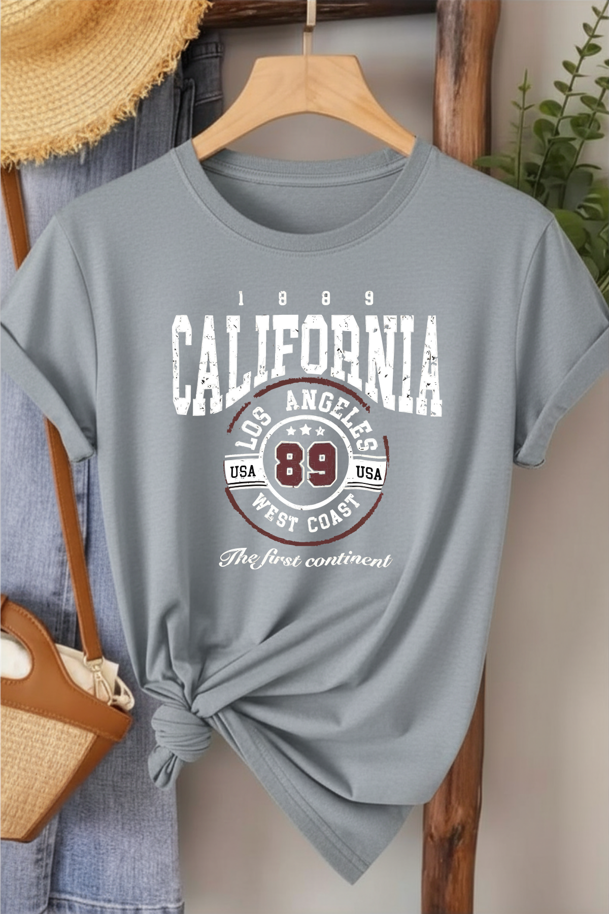 California 89 - Gri Baskılı Pamuk T-shirt