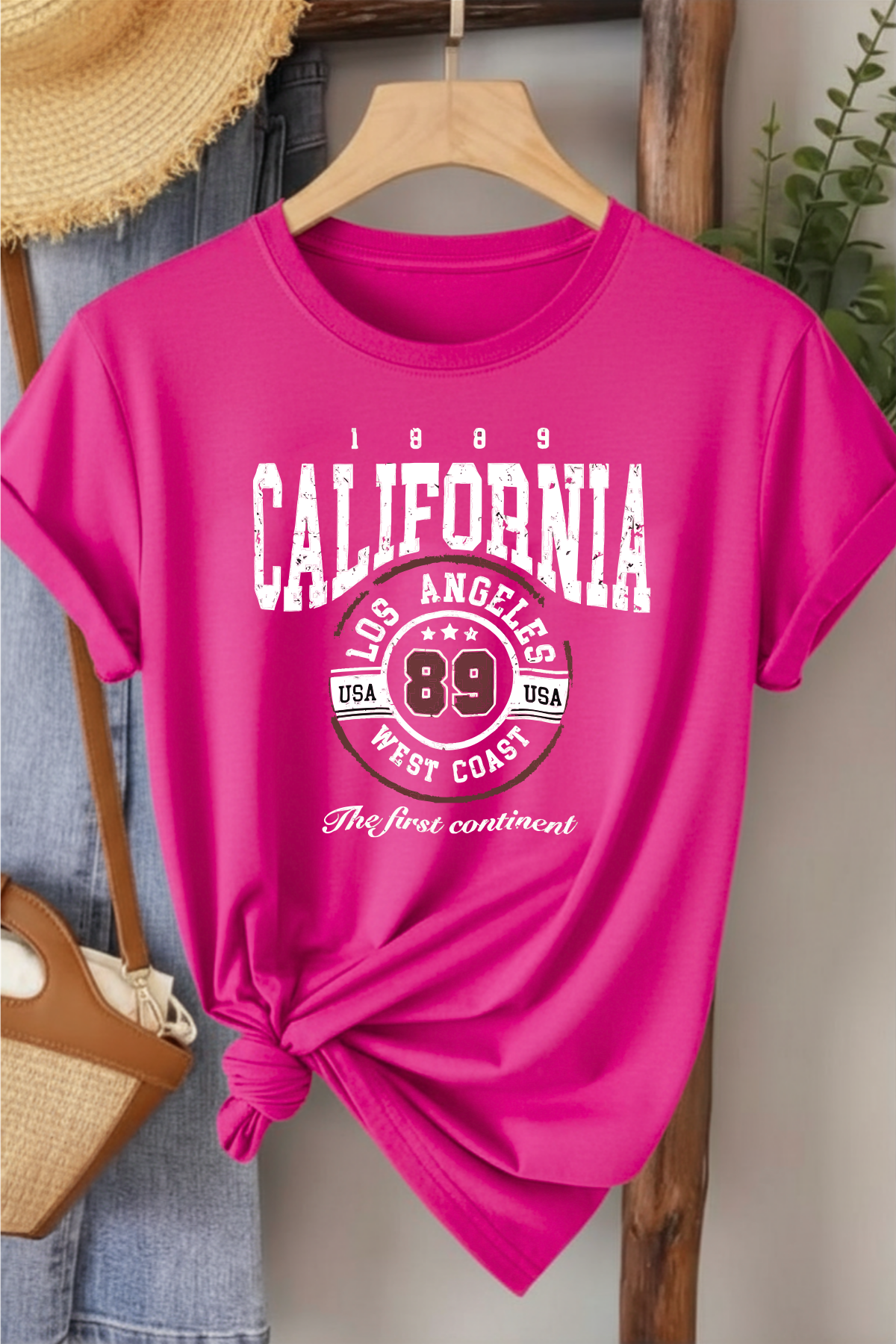 California 89 - Fuşya Baskılı Pamuk T-shirt