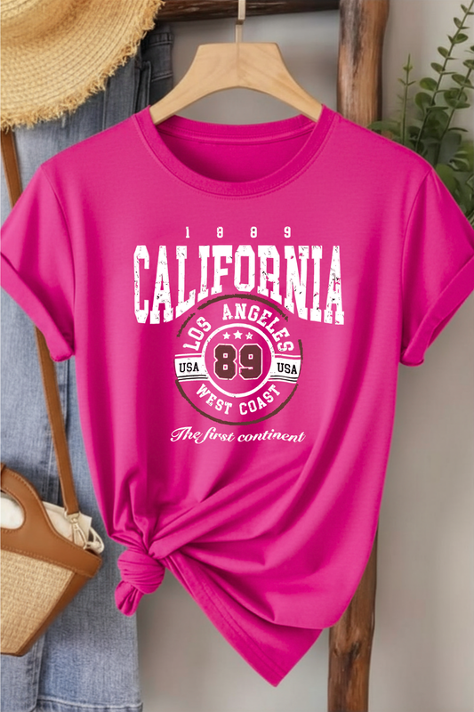 California 89 - Fuşya Baskılı Pamuk T-shirt