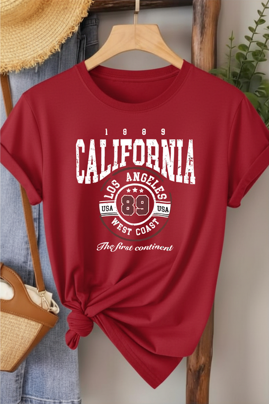 California 89 - Kırmızı Baskılı Pamuk T-shirt
