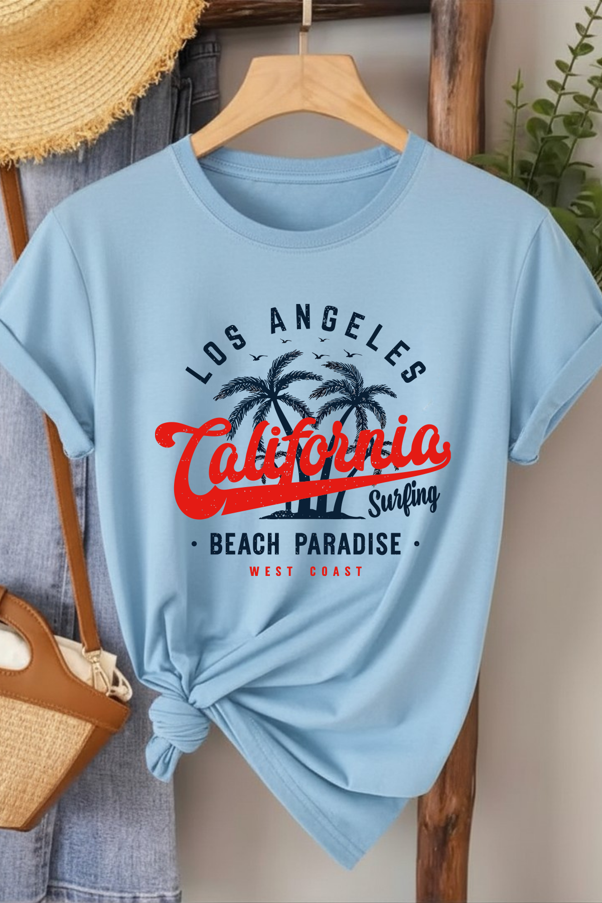 California Beach Paradise - Mavi Baskılı Pamuk T-shirt