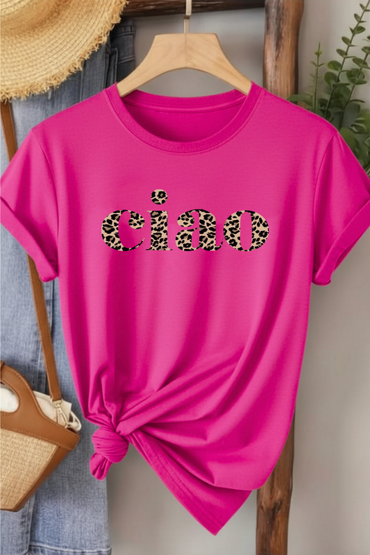 Ciao Leopar Desen - Fuşya Baskılı Pamuk T-shirt