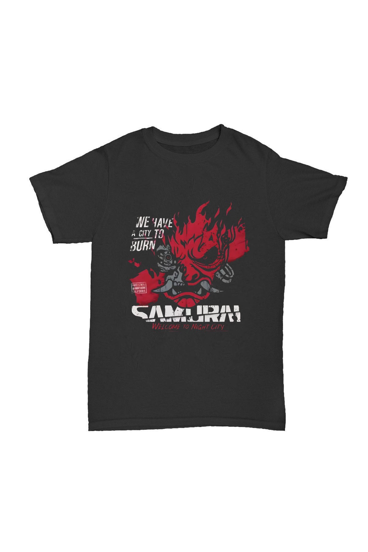 Cyberpunk - Samurai Baskılı Pamuk T-shirt