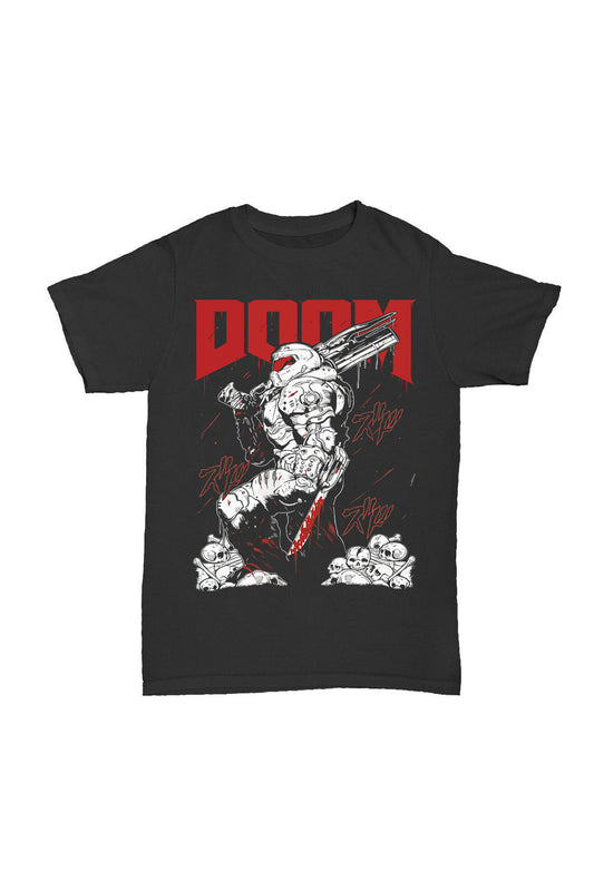 Doom Baskılı Pamuk T-shirt