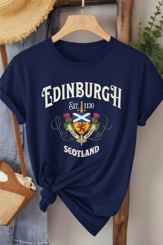 Edinburgh Scotland - Lacivert Baskılı Pamuk T-shirt