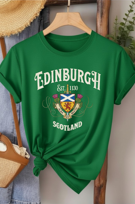 Edinburgh Scotland - Yeşil Baskılı Pamuk T-shirt