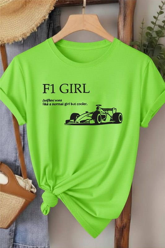 F1 Girl - Yeşil Neon Baskılı Pamuk T-shirt