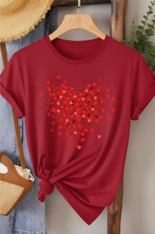 Serpme Kalpler - Kırmızı Baskılı Pamuk T-shirt