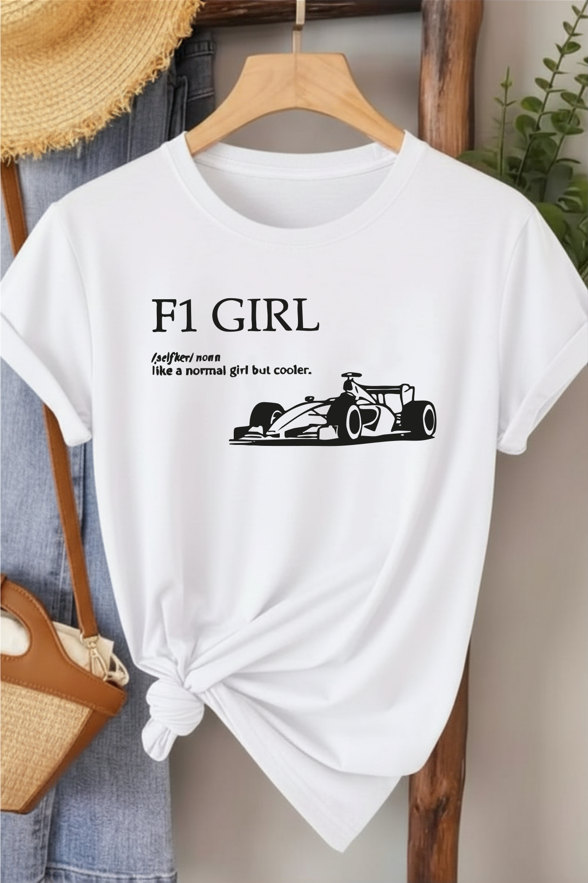 F1 Girl - Beyaz Baskılı Pamuk T-shirt