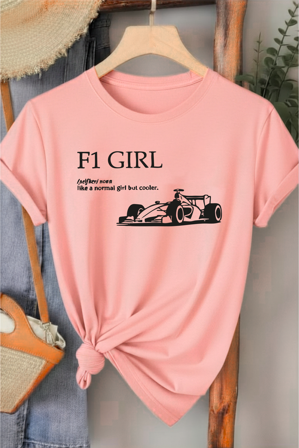 F1 Girl - Pembe Baskılı Pamuk T-shirt