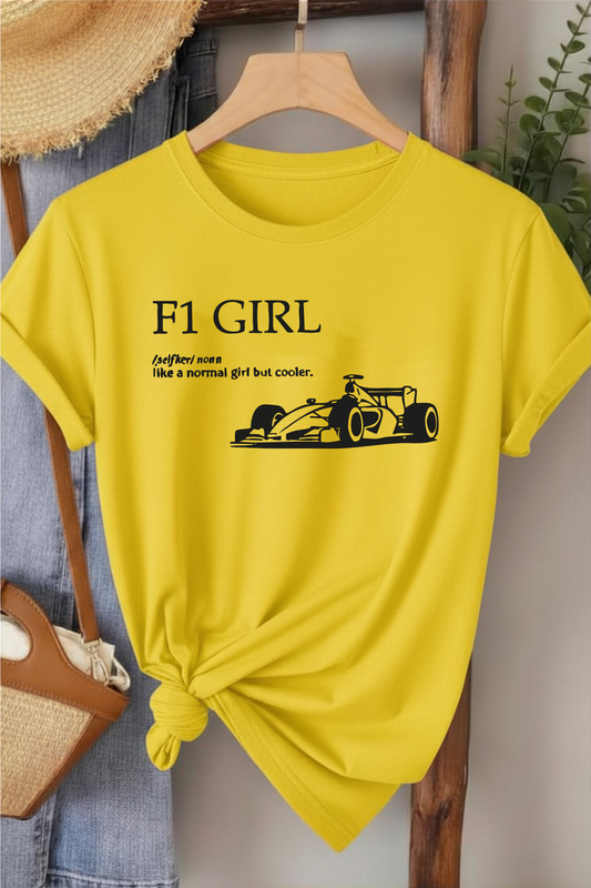 F1 Girl - Sarı Baskılı Pamuk T-shirt