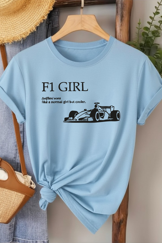 F1 Girl - Bebe Mavisi Baskılı Pamuk T-shirt