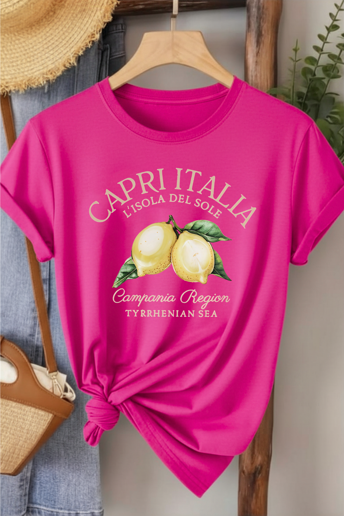 Capri Italia - Pembe Baskılı Pamuk T-shirt