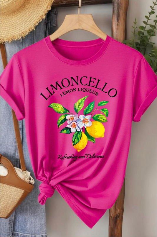 Limoncello - Fuşya Baskılı Pamuk T-shirt