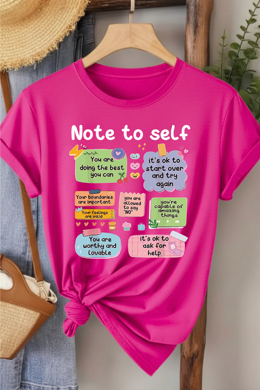 Note To Self  - Fuşya Baskılı Pamuk T-shirt