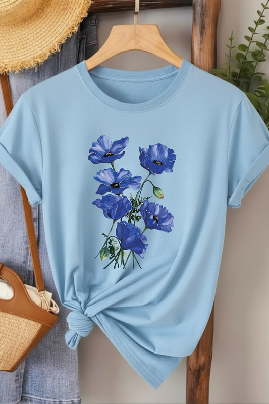 Gelincik - Bebe Mavisi Baskılı Pamuk T-shirt