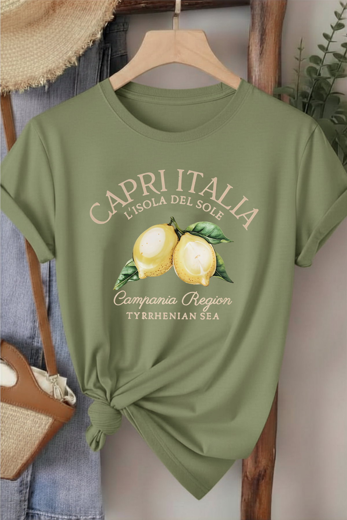Capri Italia - Haki Baskılı Pamuk T-shirt