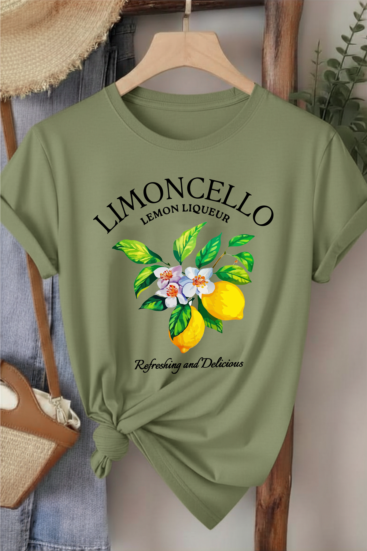 Limoncello - Haki Baskılı Pamuk T-shirt
