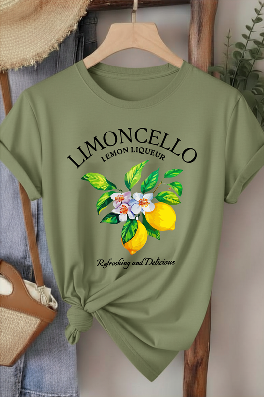 Limoncello - Haki Baskılı Pamuk T-shirt