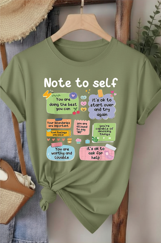 Note To Self  - Haki Yeşili Baskılı Pamuk T-shirt