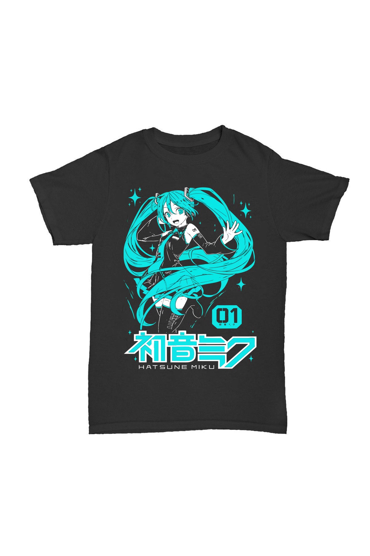 Hatsune Miku - Siyah Baskılı Pamuk T-shirt