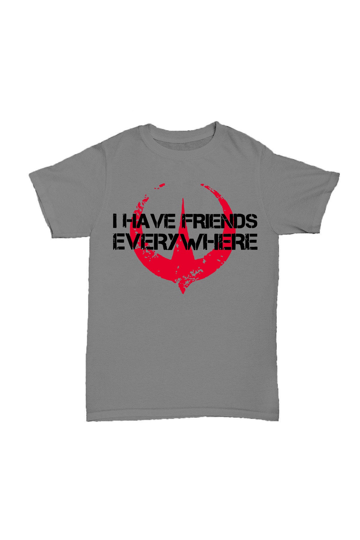 I Have Friends Everywhere - Gri Baskılı Pamuk T-shirt