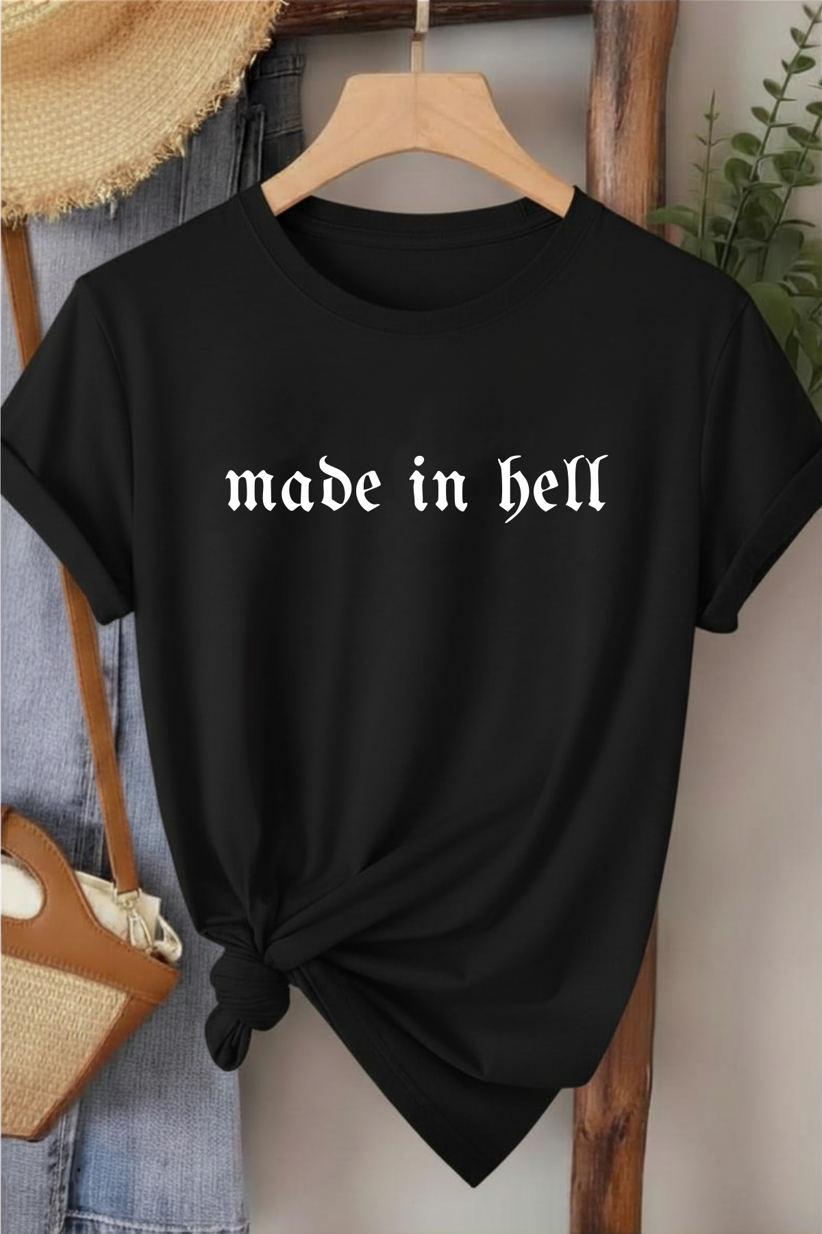 Made in Hell  - Siyah Baskılı Pamuk T-shirt