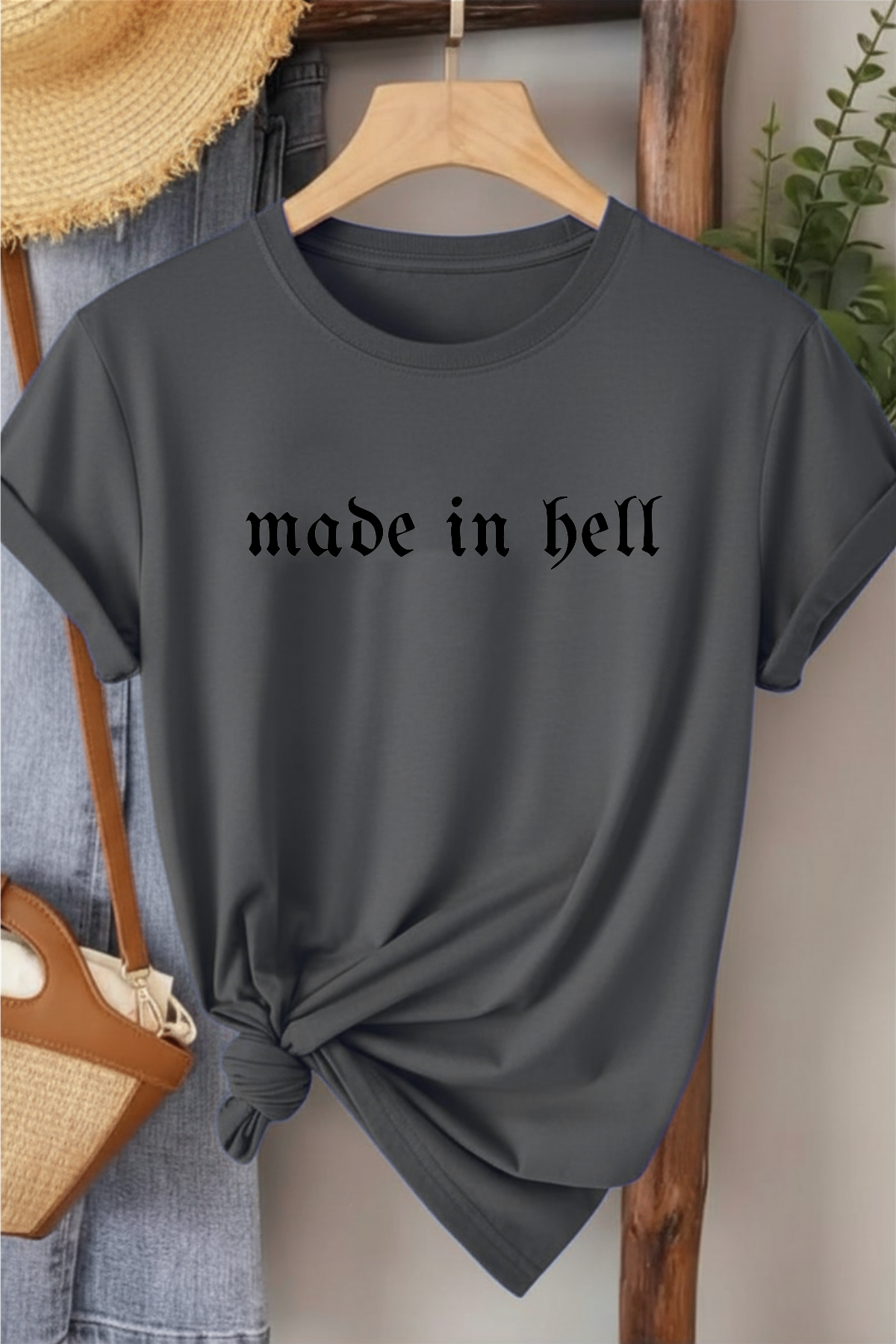 Made in Hell  - Füme Baskılı Pamuk T-shirt