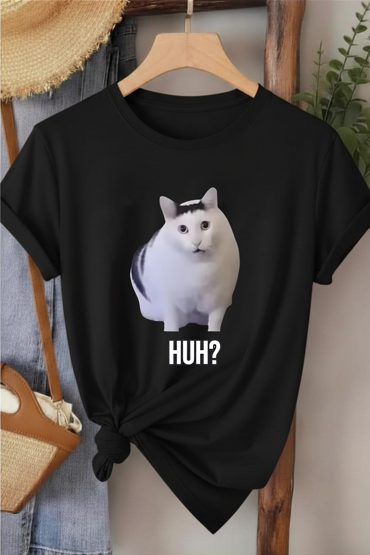 Huh? - Beyaz Baskılı Pamuk T-shirt