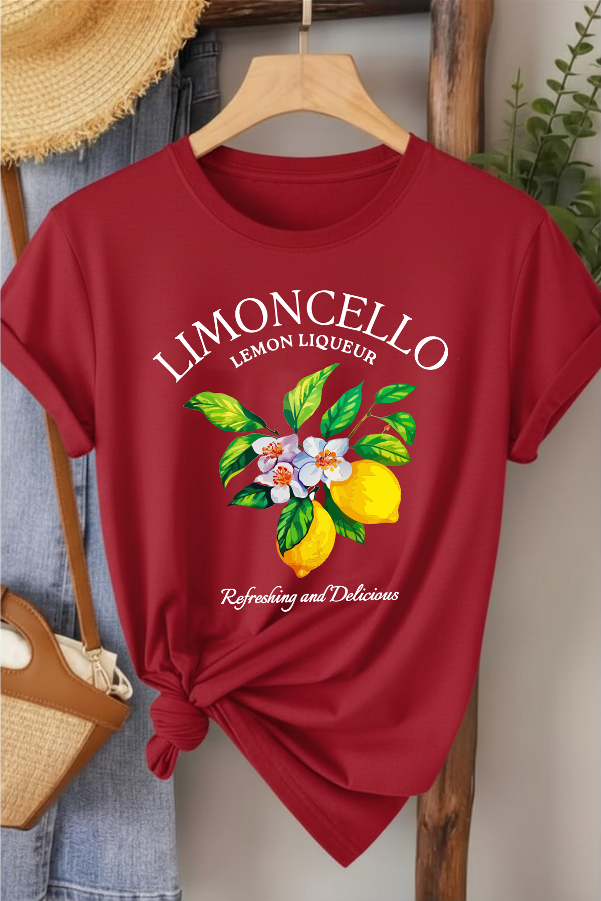 Limoncello - Kırmızı Baskılı Pamuk T-shirt