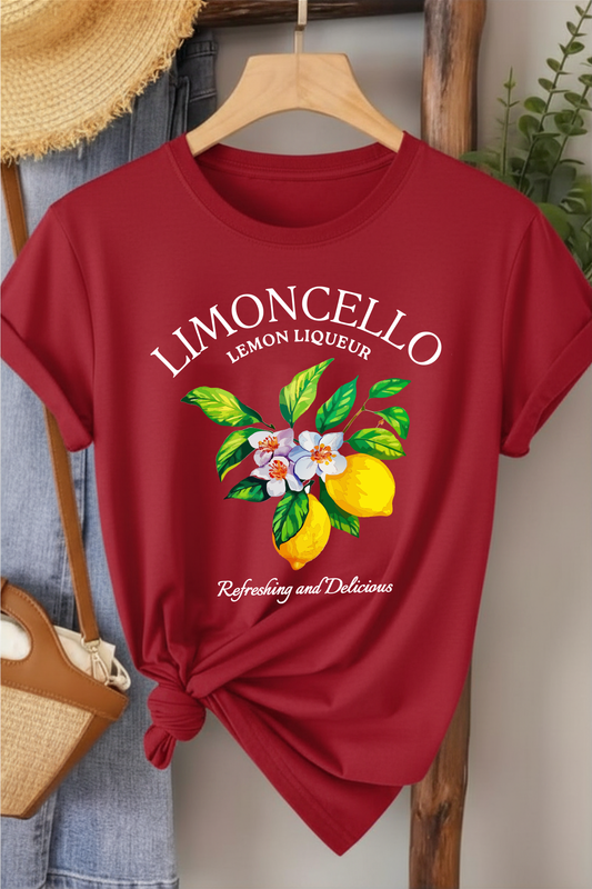 Limoncello - Kırmızı Baskılı Pamuk T-shirt