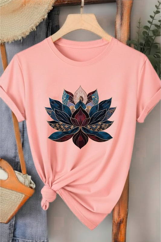 Lotus - Pembe Baskılı Pamuk T-shirt